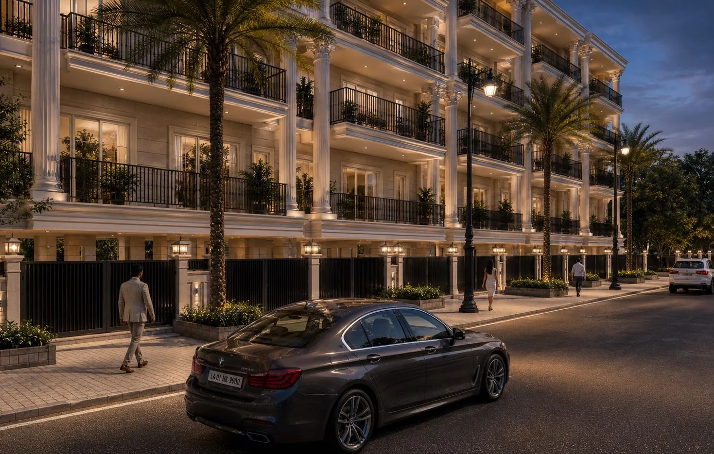 4 BHK facade at dusk — Golden Avenue Riverside City